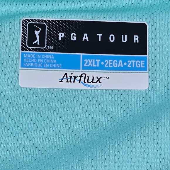 PGA TOUR Airflux 2XLT Aqua Blue Polo Shirt Mens Tall Performance Golf Shirt - Picture 8 of 10